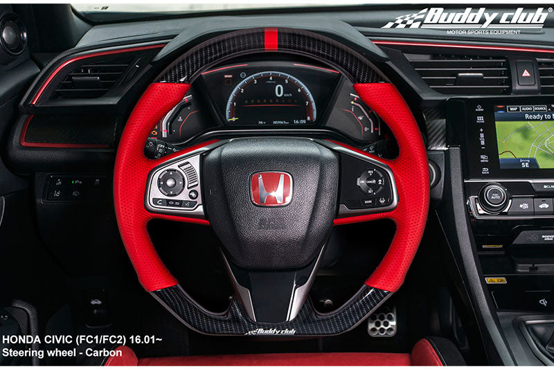 【送料無料】Buddy club カーボン/レザーステアリング HONDA CIVIC Type‐R(FC/FK)